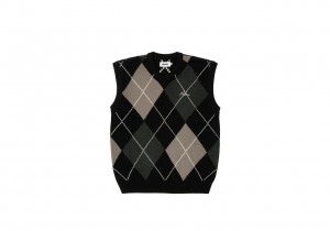 Black / Grey Palace Argyle Knit Vest Tops | XU82-Y4-OQ