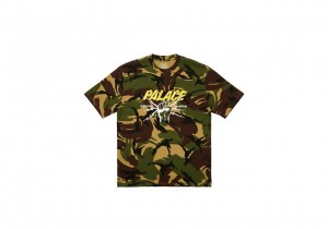 Woodland Camo Palace Shocking Behaviour T-Shirt T-Shirts | NN43-M8-VU