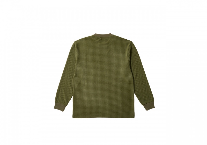 Dark Green / Light Green Palace Grid Thermal Longsleeve Tops | CD40-E5-ZK