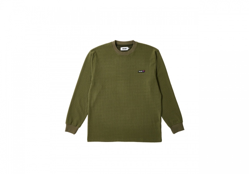 Dark Green / Light Green Palace Grid Thermal Longsleeve Tops | CD40-E5-ZK