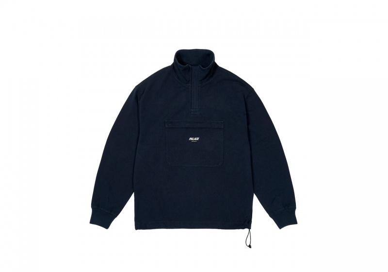 Navy Palace 1/4 Zip Washed Funnel Sweatshirts | DF01-K0-CG