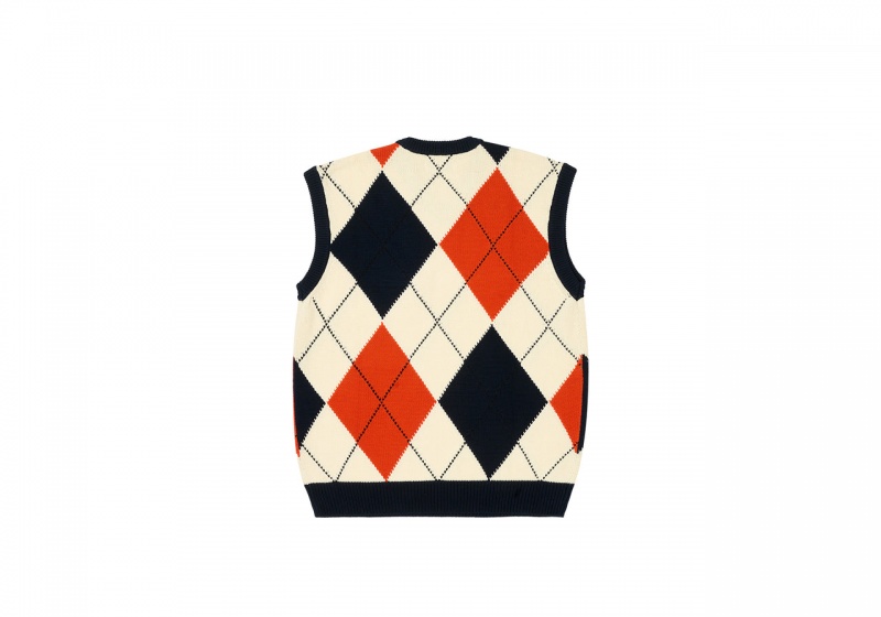 Navy / Orange Palace Argyle Knit Vest Tops | KU13-N4-DK